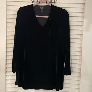 Eileen Fisher Black Velvet V Neck Side Slit Tunic Size PS